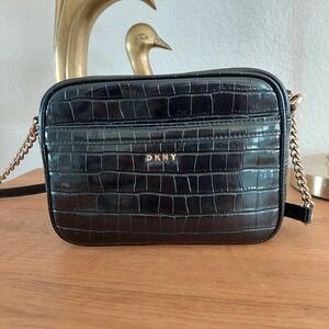 DKNY Black Croc-Embossed Crossbody Bag